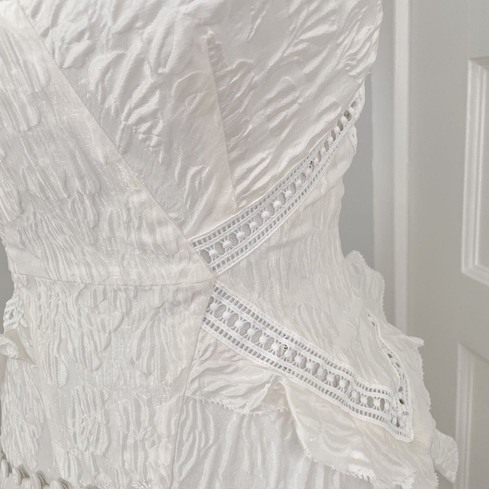 NWT Self-Portrait White Jacquard Midi Ruffle Lattice Dress Bridal US Size 0 - Picture 6 of 10